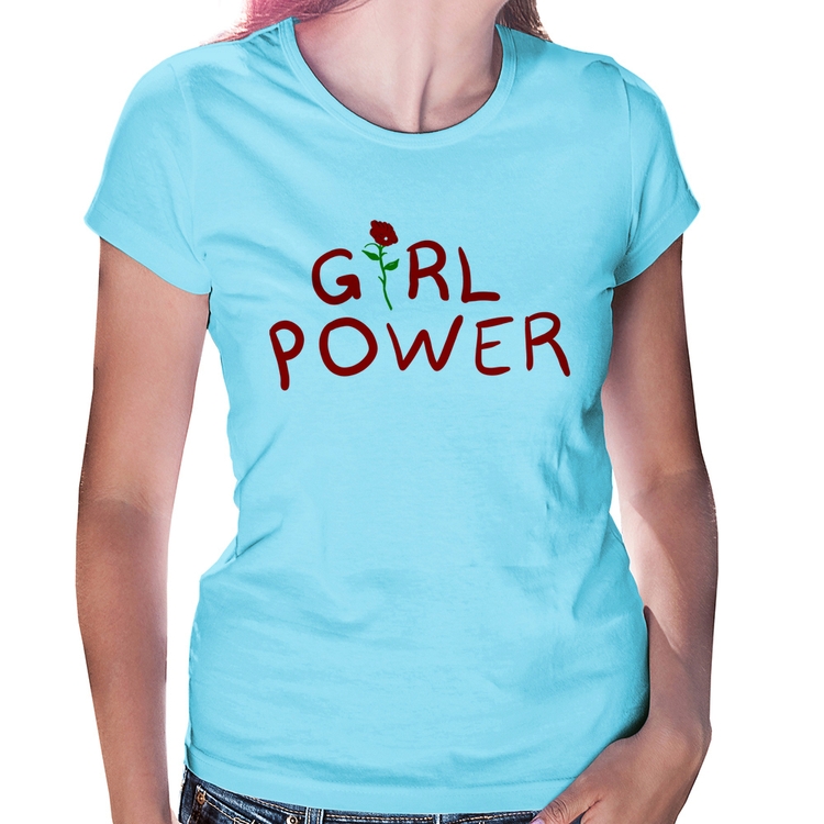 Baby Look Girl Power - Azul Bebê