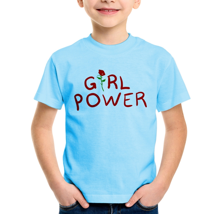 Camiseta Infantil Girl Power - Azul Bebê
