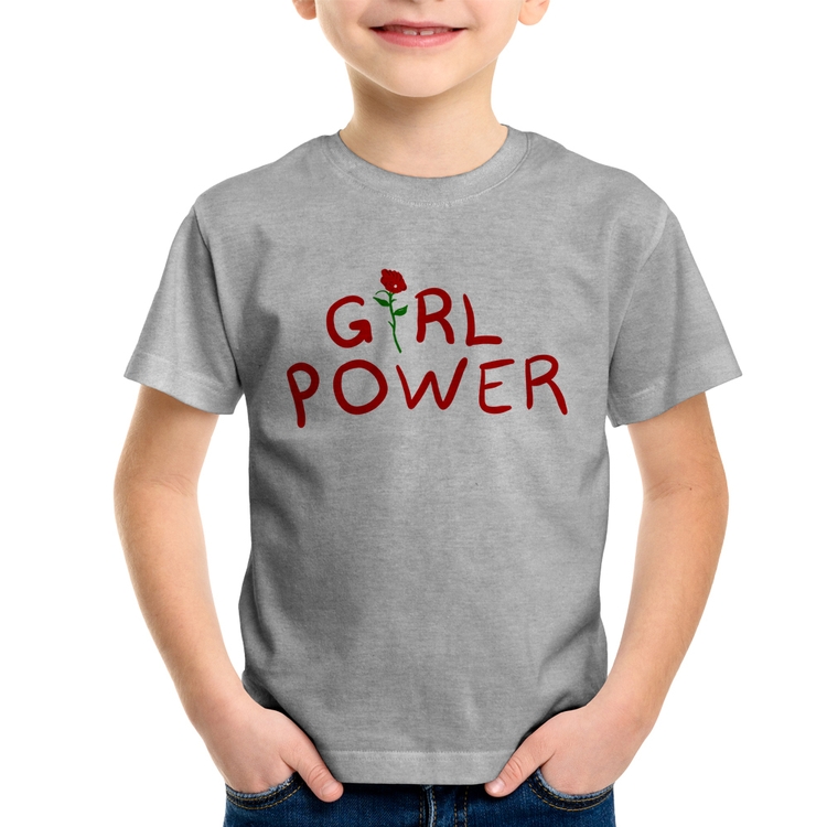 Camiseta Infantil Girl Power - Cinza