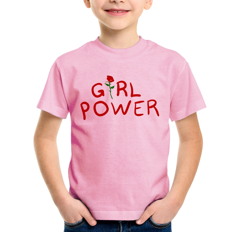 Camiseta Infantil Girl Power - Rosa Bebê