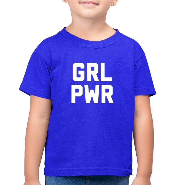 Camiseta Algodão Infantil Grl Pwr - Girl Power - Azul Royal