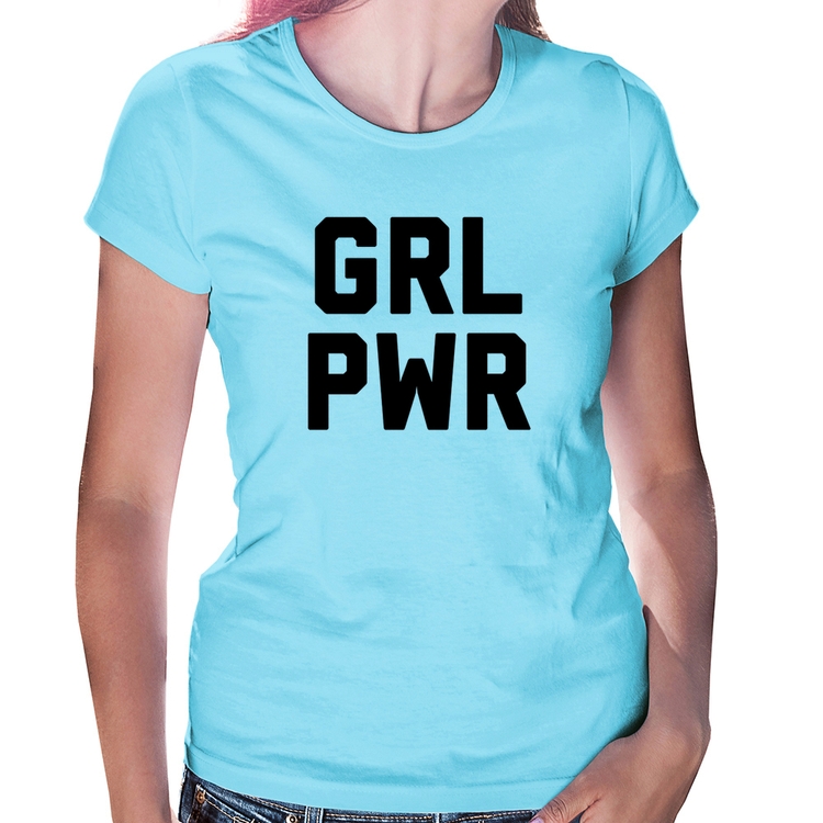 Baby Look Grl Pwr - Girl Power - Azul Bebê