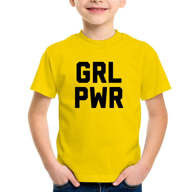 Camiseta Infantil Grl Pwr - Girl Power - Amarela