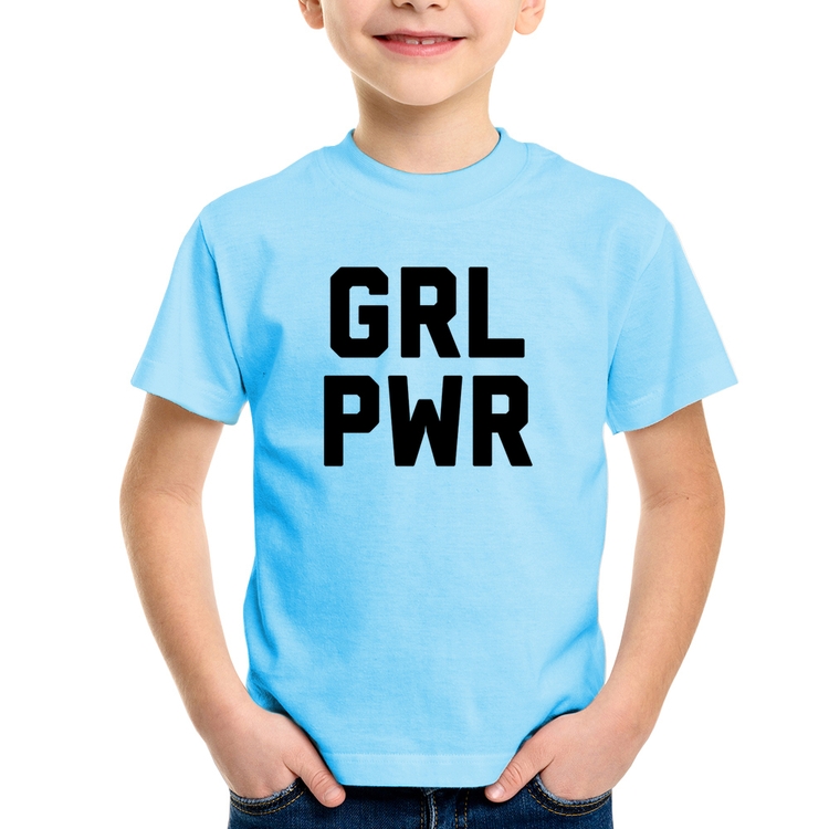 Camiseta Infantil Grl Pwr - Girl Power - Azul Bebê