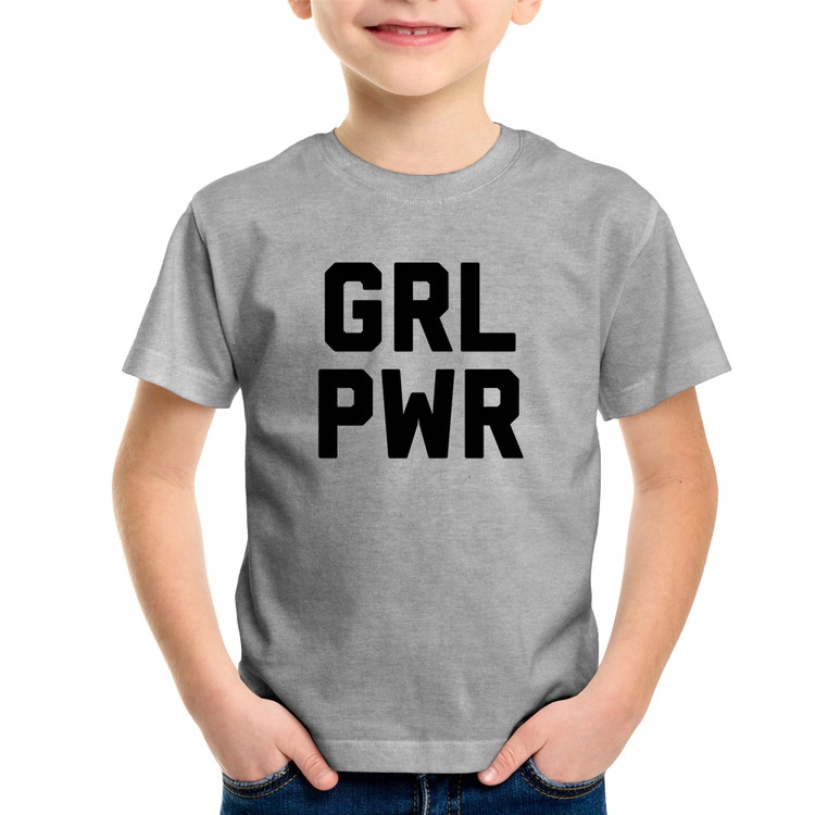 Camiseta Infantil Grl Pwr - Girl Power - Cinza