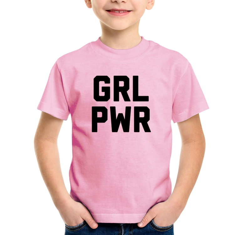 Camiseta Infantil Grl Pwr - Girl Power - Rosa Bebê