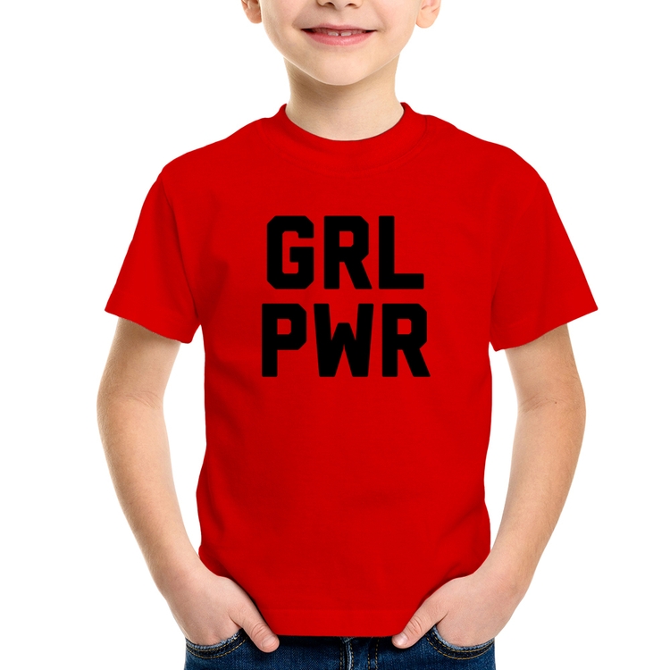 Camiseta Infantil Grl Pwr - Girl Power - Vermelha