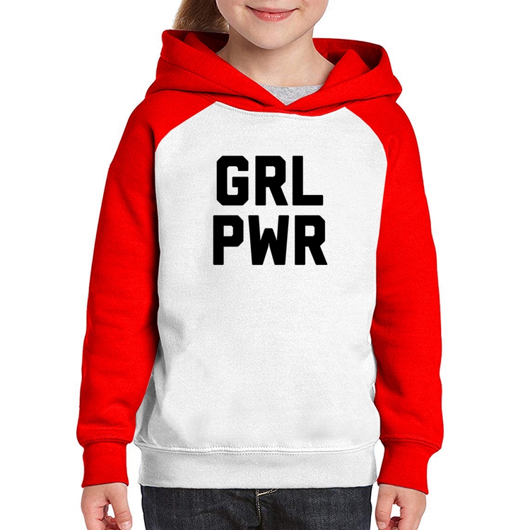 Moletom Infantil Grl Pwr - Girl Power - Branco/Vermelho