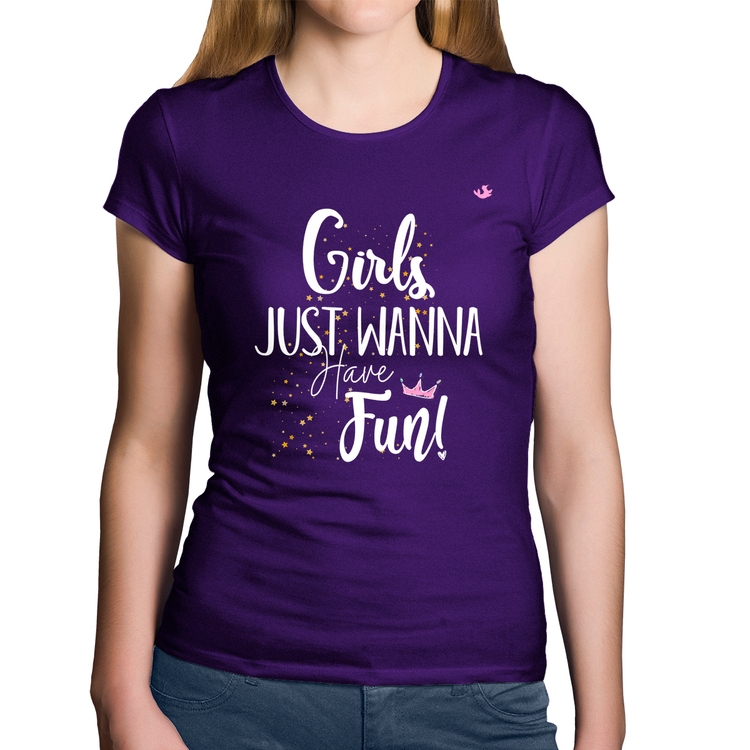 Baby Look Algodão Girls just wanna have fun! - Roxa