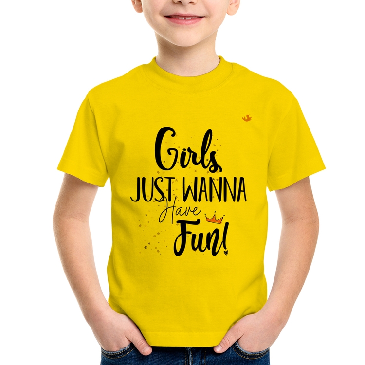 Camiseta Infantil Girls just wanna have fun! - Amarela