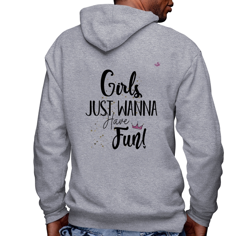Blusa Moletom Girls just wanna have fun! Masculina com Capuz e Zíper - Mescla