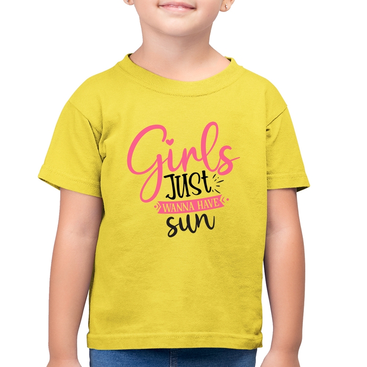 Camiseta Algodão Infantil Girls Just Wanna Have Sun - Amarelo Canário
