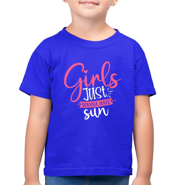 Camiseta Algodão Infantil Girls Just Wanna Have Sun - Azul Royal