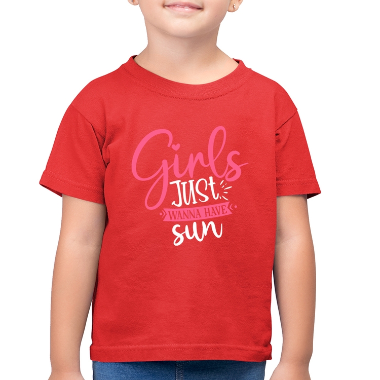 Camiseta Algodão Infantil Girls Just Wanna Have Sun - Vermelha