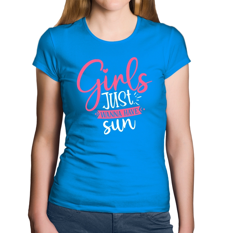 Baby Look Algodão Girls Just Wanna Have Sun - Azul