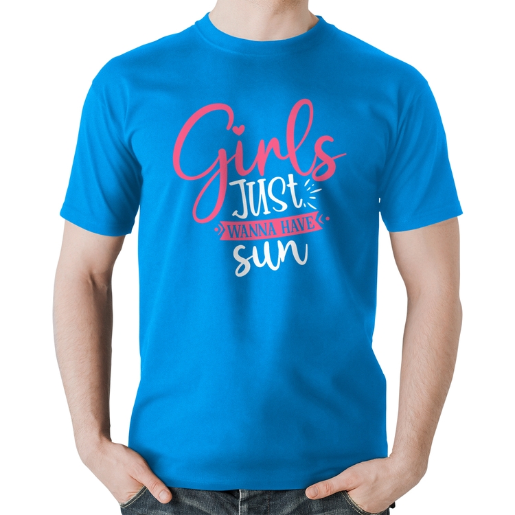 Camiseta Algodão Girls Just Wanna Have Sun - Azul
