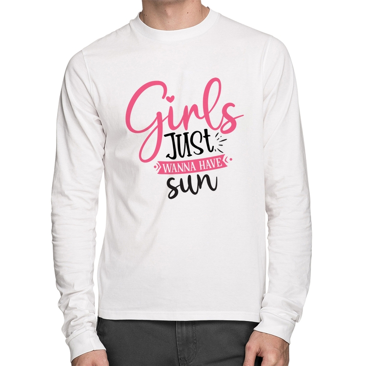 Camiseta Algodão Girls Just Wanna Have Sun Manga Longa - Branca