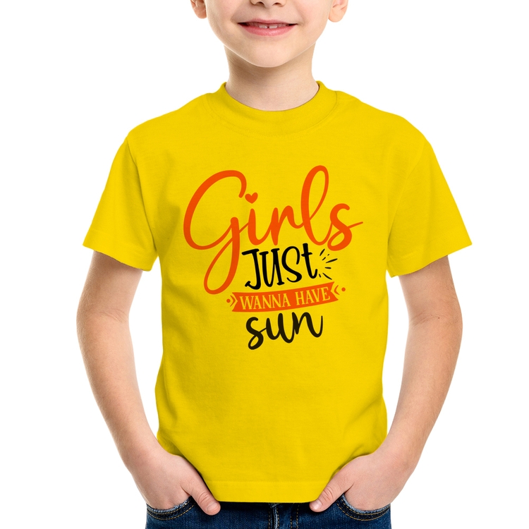 Camiseta Infantil Girls Just Wanna Have Sun - Amarela
