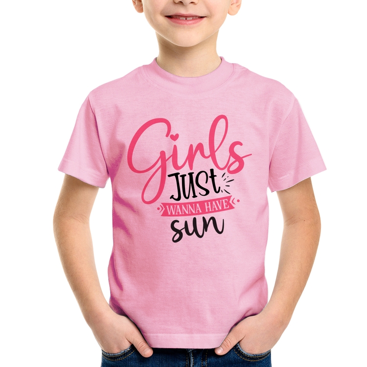 Camiseta Infantil Girls Just Wanna Have Sun - Rosa Bebê