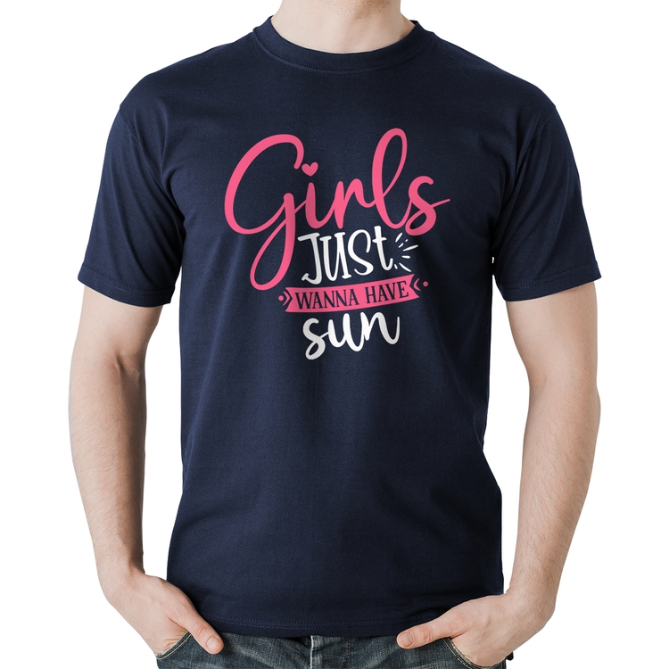 Camiseta Algodão Girls Just Wanna Have Sun - Marinho