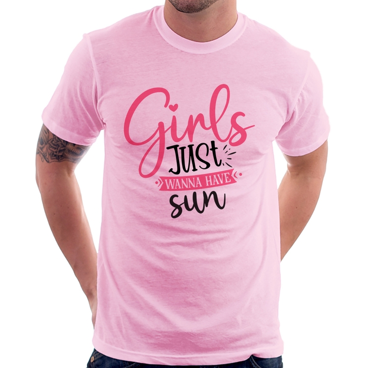 Camiseta Girls Just Wanna Have Sun - Rosa Bebê