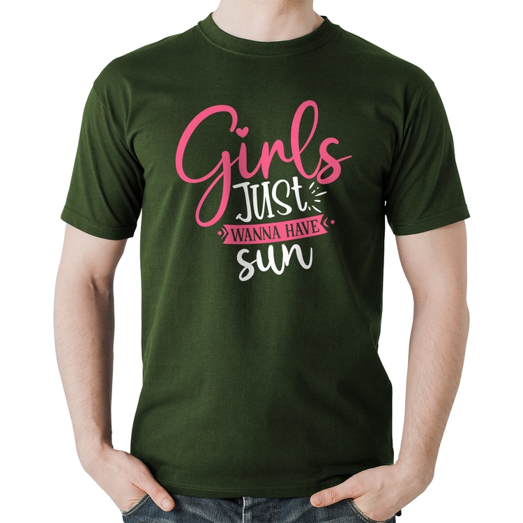 Camiseta Algodão Girls Just Wanna Have Sun - Musgo