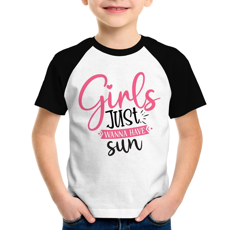 Camiseta Raglan Infantil Girls Just Wanna Have Sun