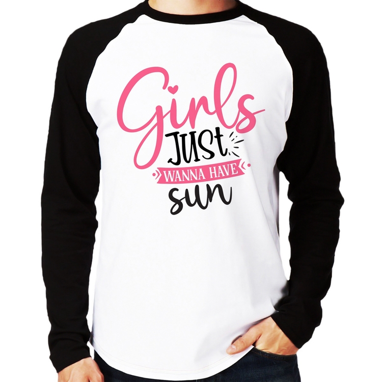 Camiseta Raglan Girls Just Wanna Have Sun Manga Longa