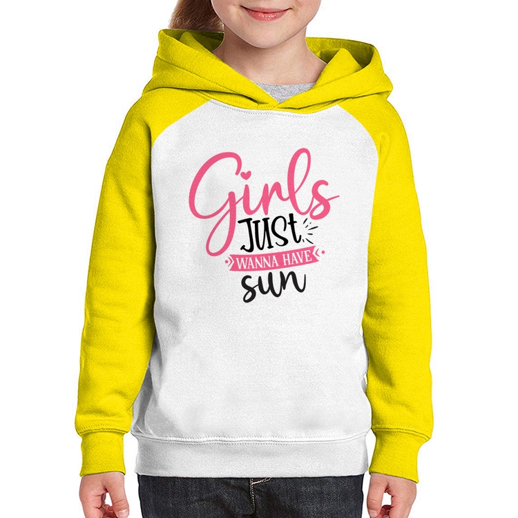 Moletom Infantil Girls Just Wanna Have Sun - Branco/Amarelo