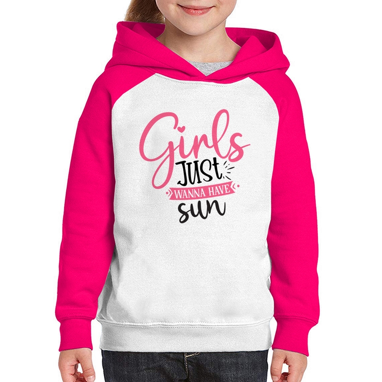Moletom Infantil Girls Just Wanna Have Sun - Branco/Rosa