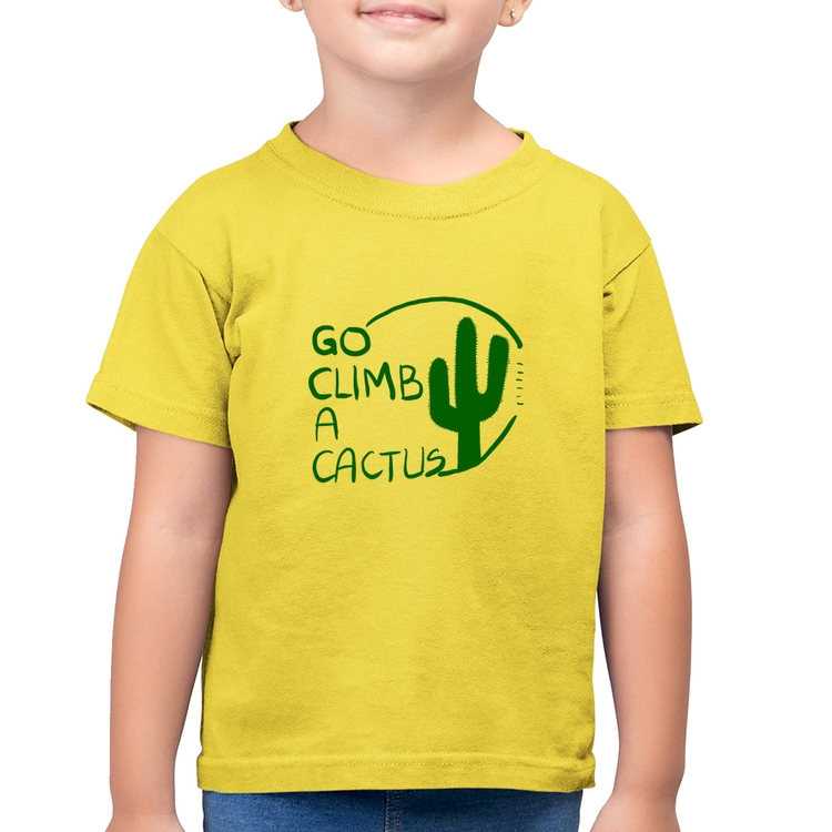 Camiseta Algodão Infantil Go climb a cactus - Amarelo Canário