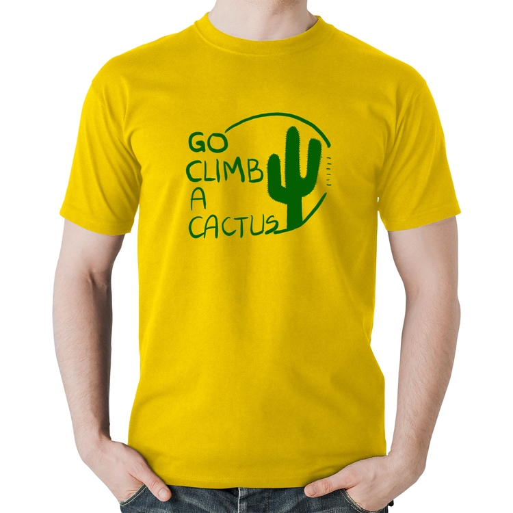 Camiseta Algodão Go climb a cactus - Amarela