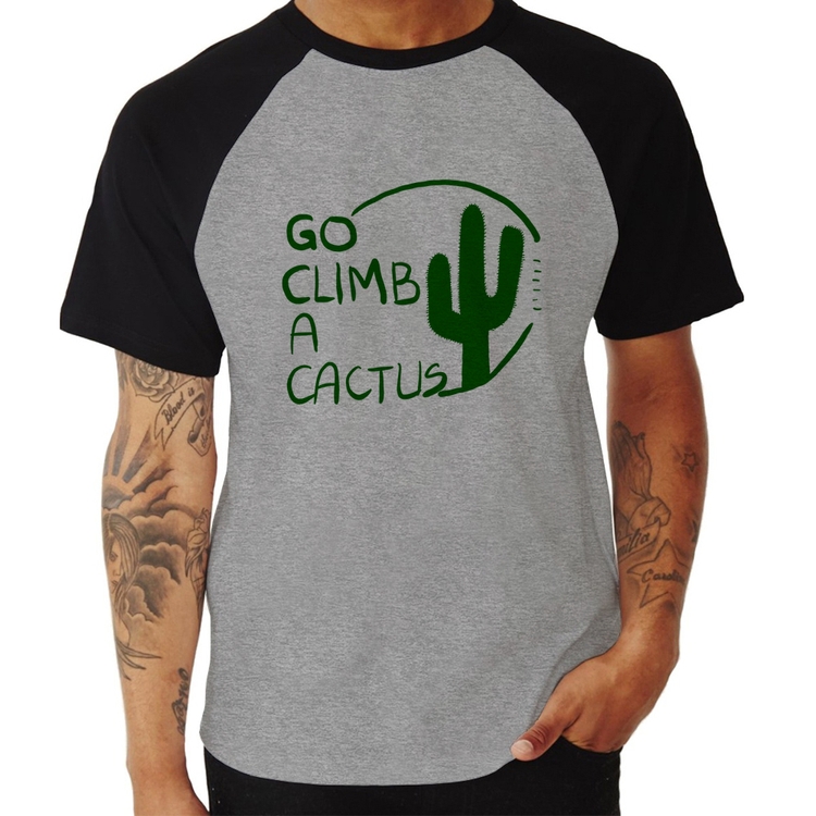 Camiseta Raglan Go climb a cactus - Cinza/Preto
