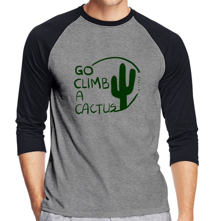 Camiseta Raglan Go climb a cactus Manga 3/4 - Cinza/Preto