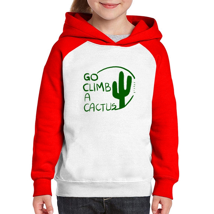 Moletom Infantil Go climb a cactus - Branco/Vermelho