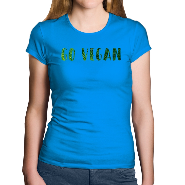 Baby Look Algodão Go Vegan - Azul