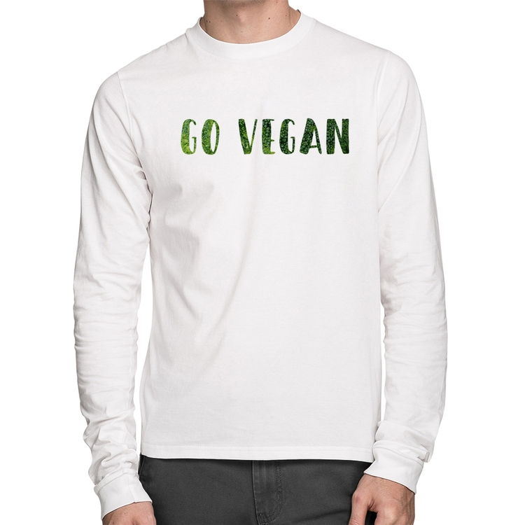 Camiseta Algodão Go Vegan Manga Longa - Branca