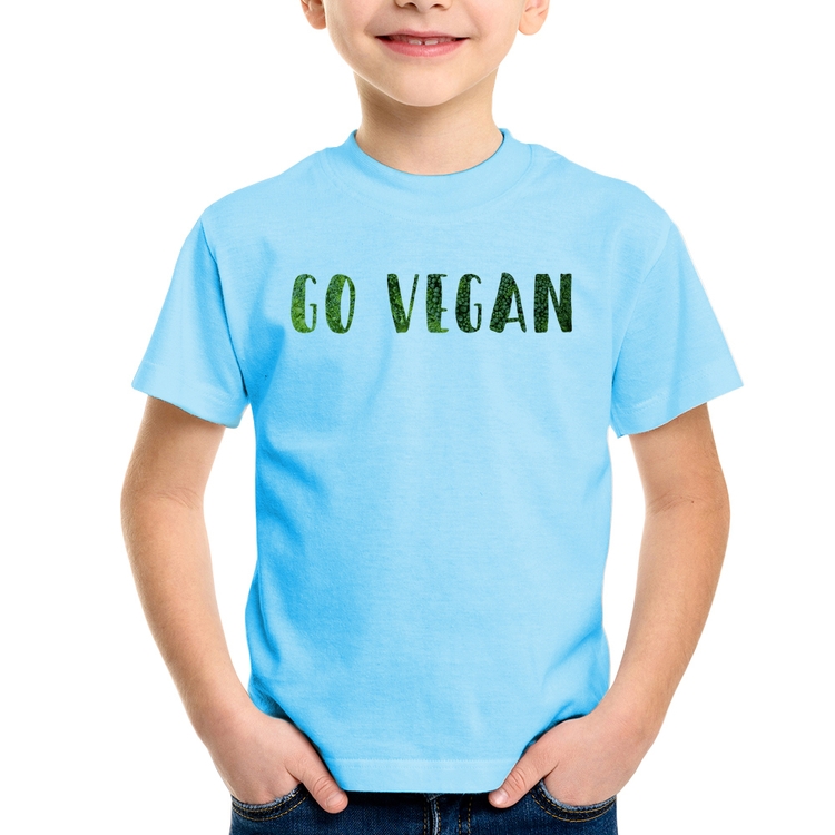 Camiseta Infantil Go Vegan - Azul Bebê
