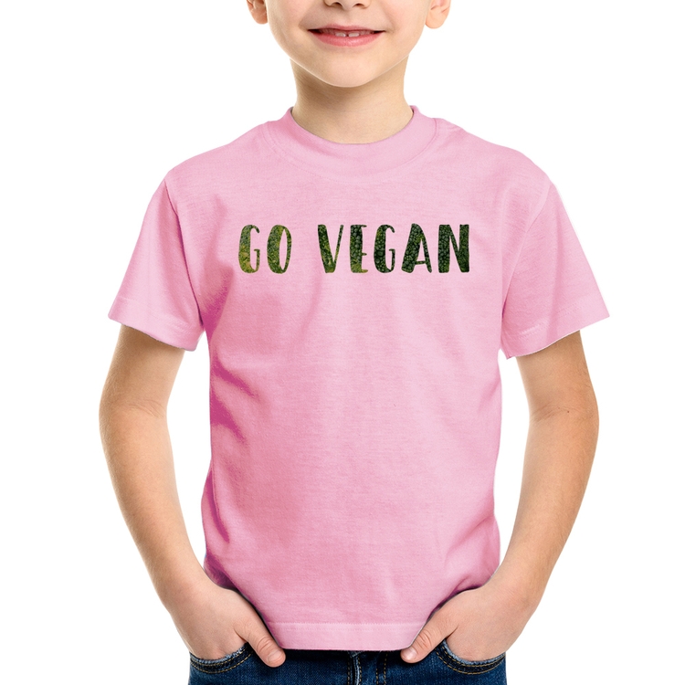 Camiseta Infantil Go Vegan - Rosa Bebê