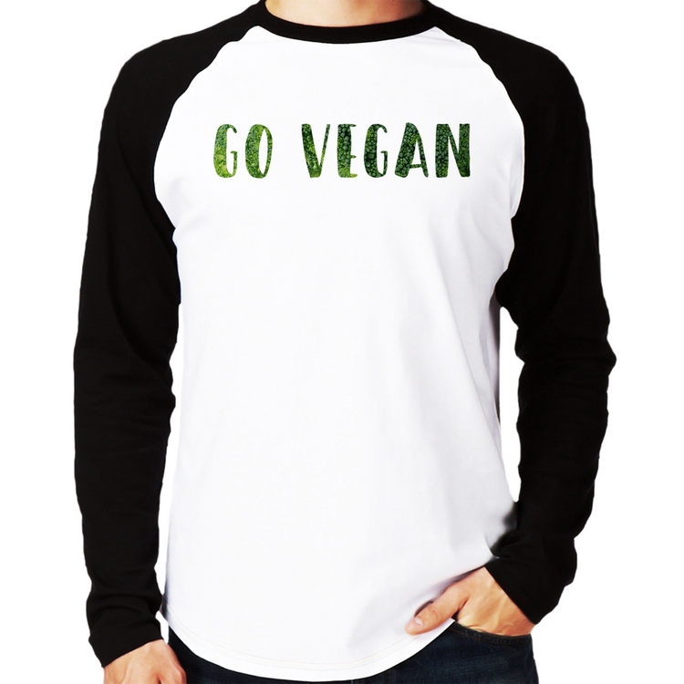 Camiseta Raglan Go Vegan Manga Longa
