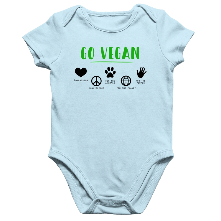 Body Bebê Algodão Go Vegan Símbolos - Azul Bebê