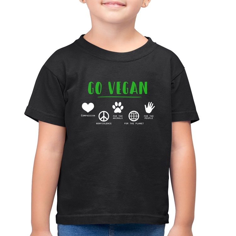 Camiseta Algodão Infantil Go Vegan Símbolos