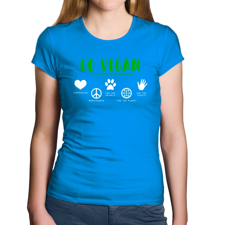 Baby Look Algodão Go Vegan Símbolos - Azul