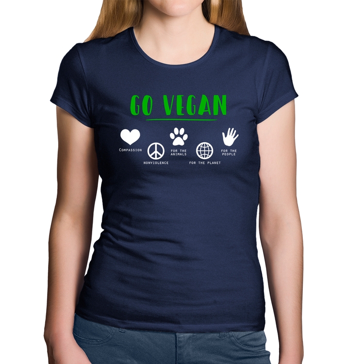 Baby Look Algodão Go Vegan Símbolos - Marinho