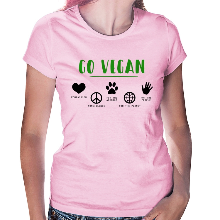 Baby Look Go Vegan Símbolos - Rosa Bebê