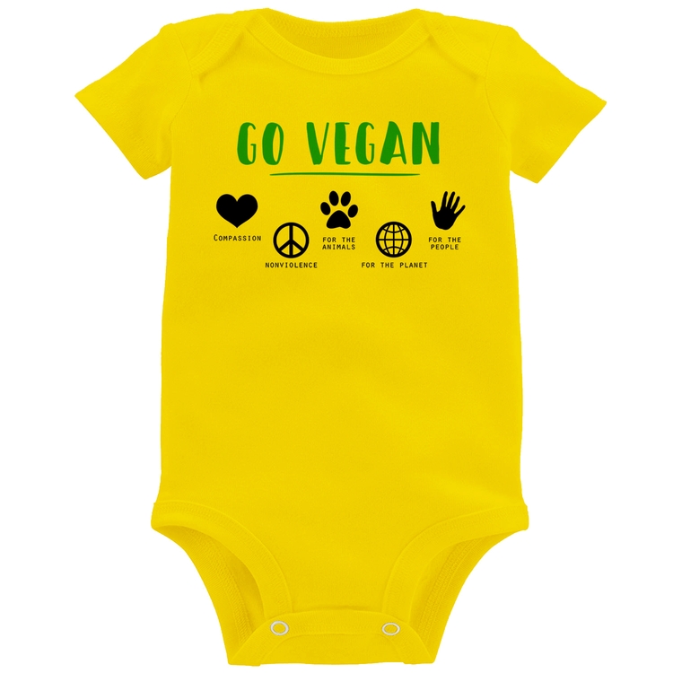 Body Bebê Go Vegan Símbolos - Amarelo