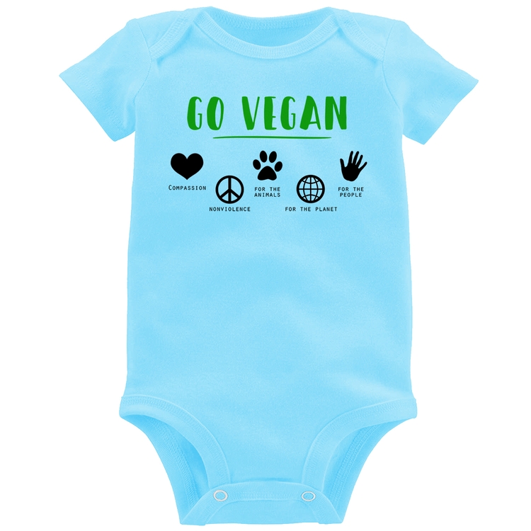 Body Bebê Go Vegan Símbolos - Azul Bebê