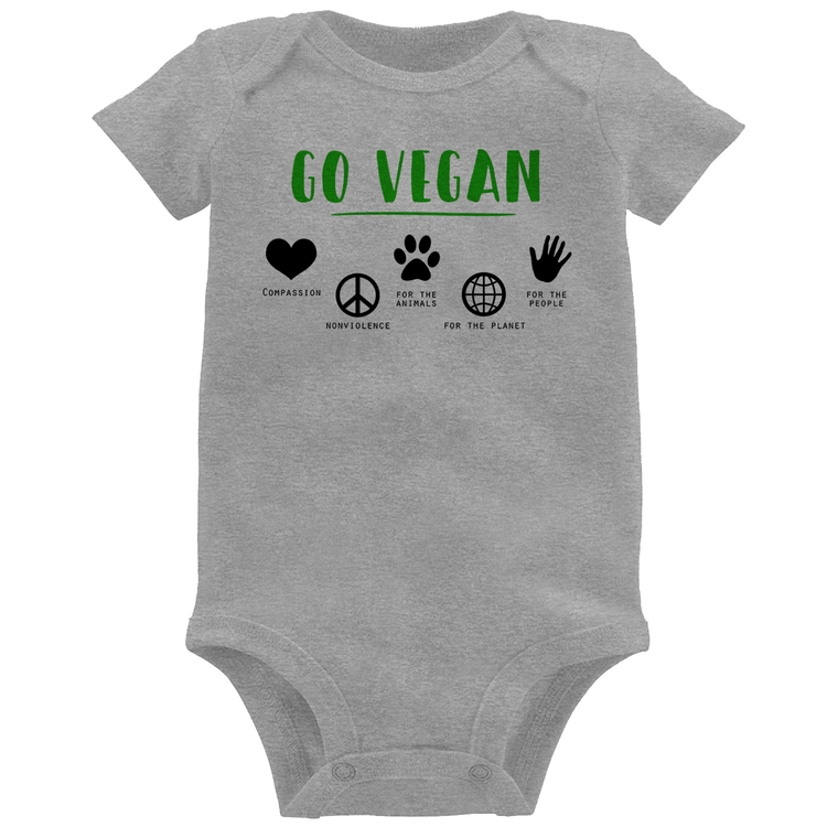 Body Bebê Go Vegan Símbolos - Cinza