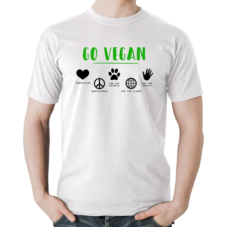 Camiseta Algodão Go Vegan Símbolos - Branca