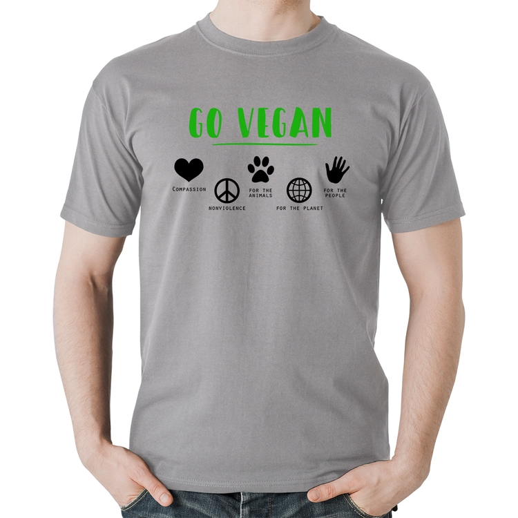 Camiseta Algodão Go Vegan Símbolos - Cinza